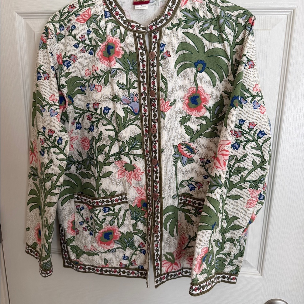 Floral Women's Blazer with Green and Pink Design